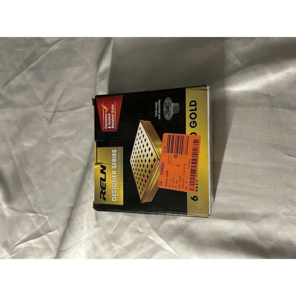 6 in. x 6 in. Brushed Gold Square Shower Drain with Square Pattern Drain Cover